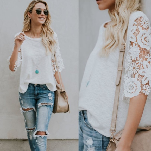 Glam Girl Fashion Tops - NWT Premium Crochet Sleeve Top